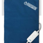 Bremed BD7800 electric heat pad, 30 x 40 cm, blue cotton cover with the two-setting controller on the cord